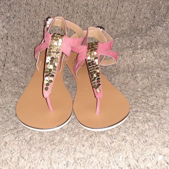 ECOTE-UO-ANTHRO-Red Suede Thong Strappy Studded Flat Sandals-Sz 7-Near Mint - Picture 3 of 6